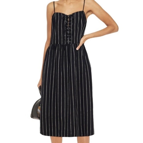 NWT REFORMATION Serena Linen Midi Dress in Sinatra Stripe size 18 - Picture 6 of 6